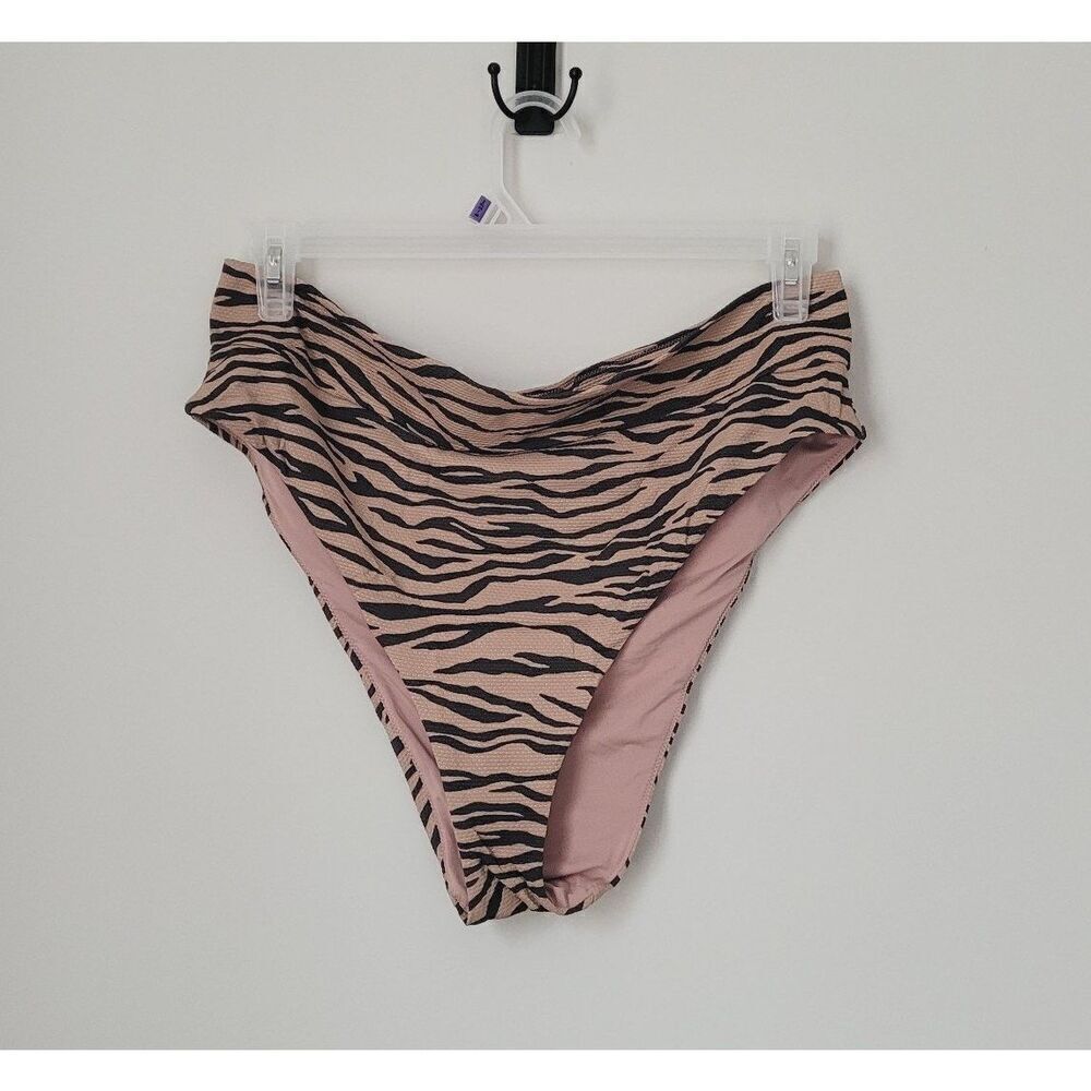 Aerie High Cut Cheeky Tan & Black Zebra Bikini Bottoms Size XXL